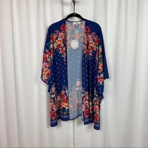 Umgee Plus Blue&Red Floral Kimono Sz.XL/1X NWT